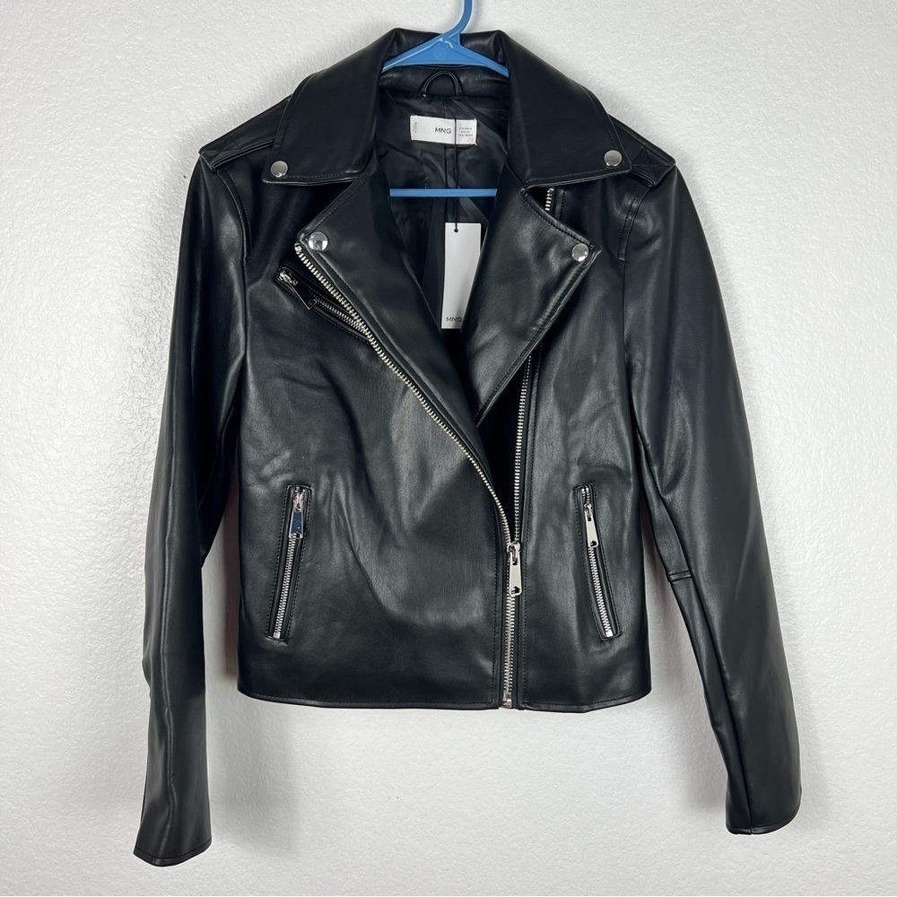 Mango Black Leather Biker Jacket